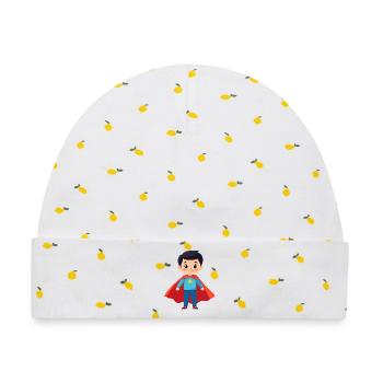 Kleiner Superheld mit Stern Superheldenkind Motiv - Baby Premium Organic Mütze - Weiß/Zitronengelb - Vorne