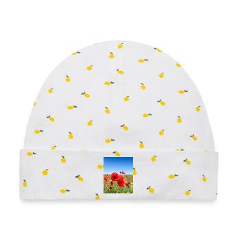 Mohnblumen im blauen Feld - Baby Premium Organic Mütze - Weiß/Zitronengelb - Vorne