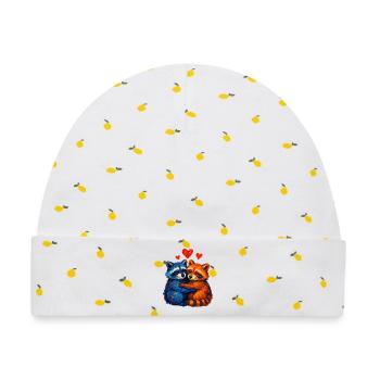 Kuschelraccoons in Blau & Orange - Baby Premium Organic Mütze - Weiß/Zitronengelb - Vorne