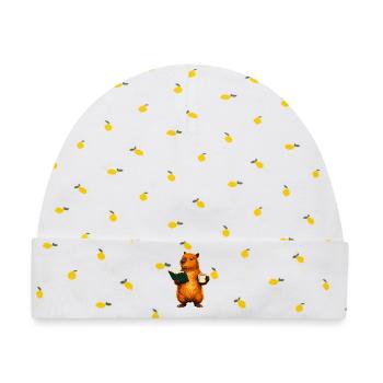 Capybara liest Buch mit Kaffee Buchliebhaber - Baby Premium Organic Mütze - Weiß/Zitronengelb - Vorne