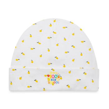 Hundertster Schultag – Bunte Schul-Illustration - Baby Premium Organic Mütze - Weiß/Zitronengelb - Vorne