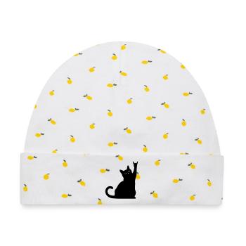 Schwarze Katze – Devil Horns Silhouette - Baby Premium Organic Mütze - Weiß/Zitronengelb - Vorne