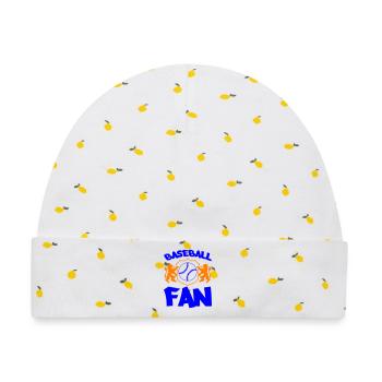 Baseball-Fan Shield in Orange Blau - Baby Premium Organic Mütze - Weiß/Zitronengelb - Vorne