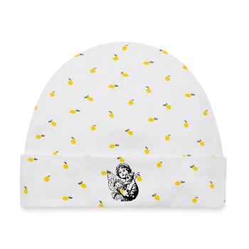 Engel mit Katze – Cherub Vintage Illustration - Baby Premium Organic Mütze - Weiß/Zitronengelb - Vorne