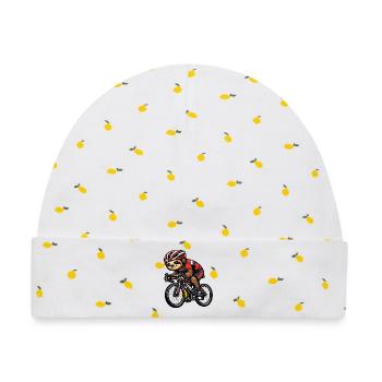 Rennrad-Sloth mit Helm - Baby Premium Organic Mütze - Weiß/Zitronengelb - Vorne