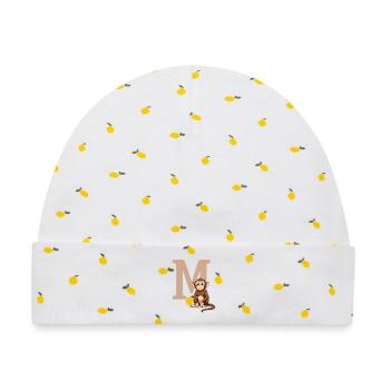 MonkeyM Design mit Großbuchstabe M - Baby Premium Organic Mütze - Weiß/Zitronengelb - Vorne