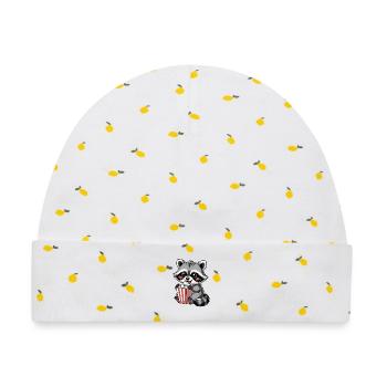 Kuschelnder Waschbär Popcorn - Baby Premium Organic Mütze - Weiß/Zitronengelb - Vorne