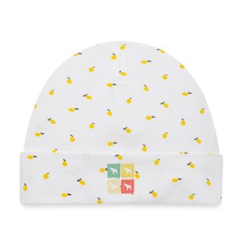 Elefant Quadri Pastell Muster - Baby Premium Organic Mütze - Weiß/Zitronengelb - Vorne