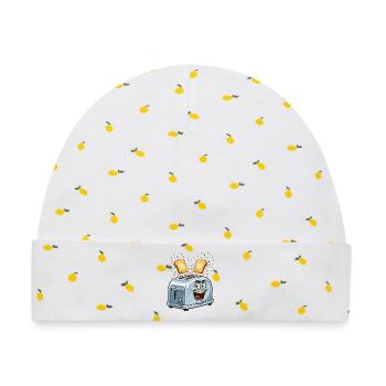 Fröhlicher Toaster mit springendem Toast - Baby Premium Organic Mütze - Weiß/Zitronengelb - Vorne