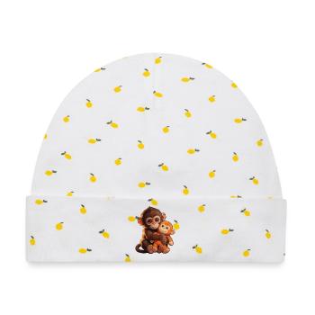 Süßer Baby Affe gibt Faustschlag Monkey Punch - Baby Premium Organic Mütze - Weiß/Zitronengelb - Vorne