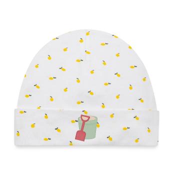 Sandkasten Schaufel Motiv - Baby Premium Organic Mütze - Weiß/Zitronengelb - Vorne