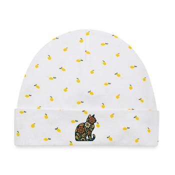 Blumige Katzen-Silhouette in Wärme - Baby Premium Organic Mütze - Weiß/Zitronengelb - Vorne