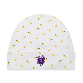 Violette Kristallblumenstrauß - Baby Premium Organic Mütze - Weiß/Zitronengelb - Vorne