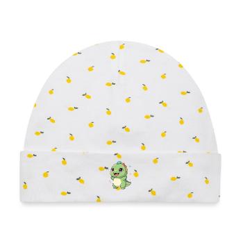 Fröhlicher Dino Sternenzauber - Baby Premium Organic Mütze - Weiß/Zitronengelb - Vorne