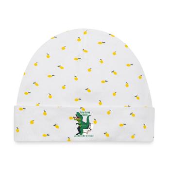 Dino auf Toilette im Freien - Baby Premium Organic Mütze - Weiß/Zitronengelb - Vorne