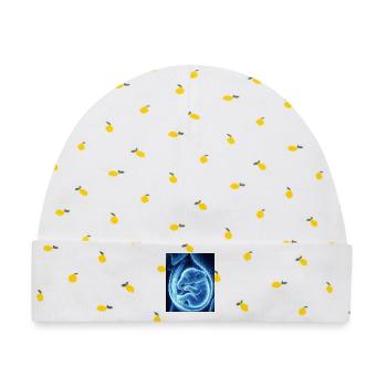 Blaues Ultraschallbaby im Mutterleib - Baby Premium Organic Mütze - Weiß/Zitronengelb - Vorne