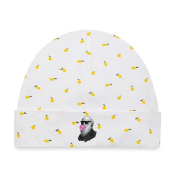 Charles Darwin mit Kaugummi und Sonnenbrille - Baby Premium Organic Mütze - Weiß/Zitronengelb - Vorne