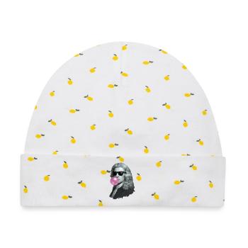 Isaac Newton mit Kaugummi und Sonnenbrille - Baby Premium Organic Mütze - Weiß/Zitronengelb - Vorne