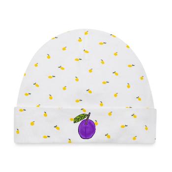 Pflaume Obst Frucht Pflaumen Hobbygärtner - Baby Premium Organic Mütze - Weiß/Zitronengelb - Vorne