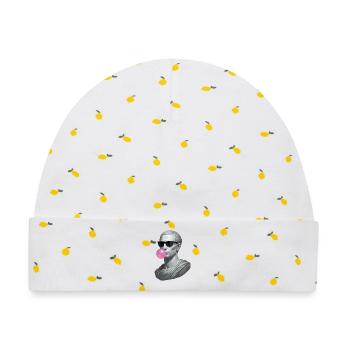 Caesar mit Sonnenbrille und Kaugummi - Baby Premium Organic Mütze - Weiß/Zitronengelb - Vorne