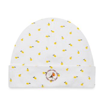 Rotkehlchen Vogel mit botanischen Blumen Design - Baby Premium Organic Mütze - Weiß/Zitronengelb - Vorne