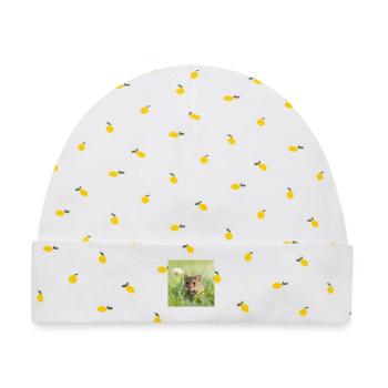 Feldmaus-Wildblumen-Gras-Wildblumen-Design - Baby Premium Organic Mütze - Weiß/Zitronengelb - Vorne