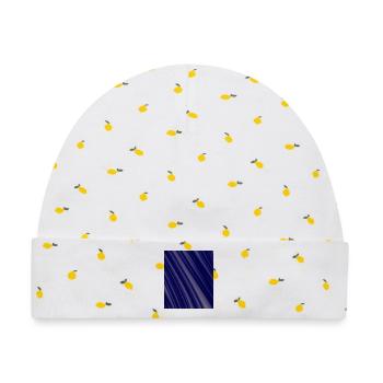 Navy Diagonale Strukturen - Baby Premium Organic Mütze - Weiß/Zitronengelb - Vorne