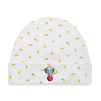 Balancierender Elefant auf rotem Ball - Baby Premium Organic Mütze - Weiß/Zitronengelb - Vorne