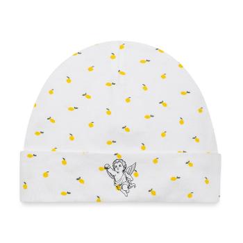 Fliegender Cherub Engel Faust Motiv - Baby Premium Organic Mütze - Weiß/Zitronengelb - Vorne