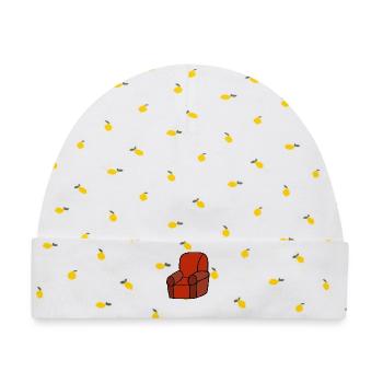 Roter Lounge-Sessel Silhouette - Baby Premium Organic Mütze - Weiß/Zitronengelb - Vorne