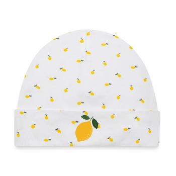 Zitrus-Illustration mit Zitronenblättern - Baby Premium Organic Mütze - Weiß/Zitronengelb - Vorne