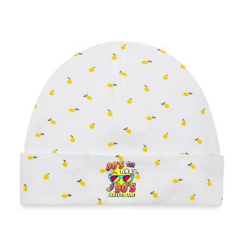 80er 90er Retro Vibe - Baby Premium Organic Mütze - Weiß/Zitronengelb - Vorne