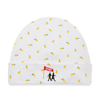 Walking Start Duo - Baby Premium Organic Mütze - Weiß/Zitronengelb - Vorne