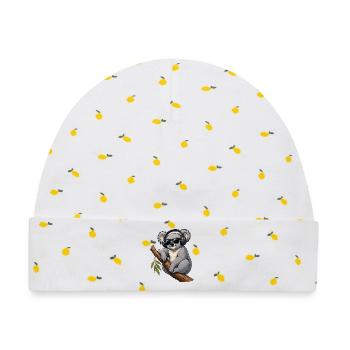 Cooler Koala mit Kopfhörern und Sonnenbrille  - Baby Premium Organic Mütze - Weiß/Zitronengelb - Vorne