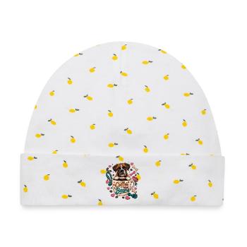 Coffee and Boxers – Boxer Hund Kaffeeliebe - Baby Premium Organic Mütze - Weiß/Zitronengelb - Vorne