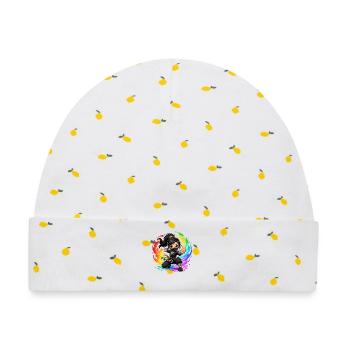 Regenbogen Ninja im Farbwirbel - Baby Premium Organic Mütze - Weiß/Zitronengelb - Vorne