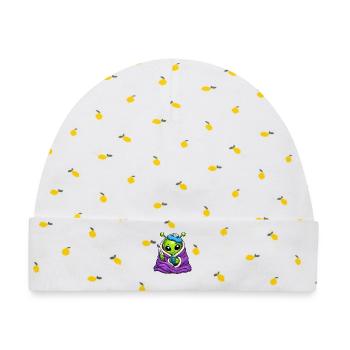 Kuscheliger Alien Schnupfen Cozy - Baby Premium Organic Mütze - Weiß/Zitronengelb - Vorne