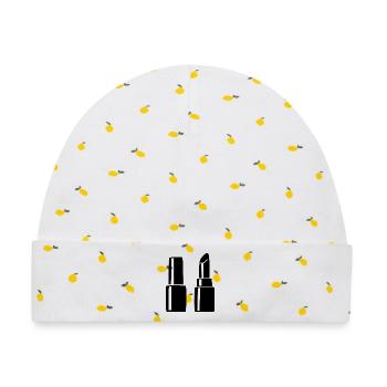 Nagellack Lippenstift Kosmetik Geschenk Kosmetiker - Baby Premium Organic Mütze - Weiß/Zitronengelb - Vorne