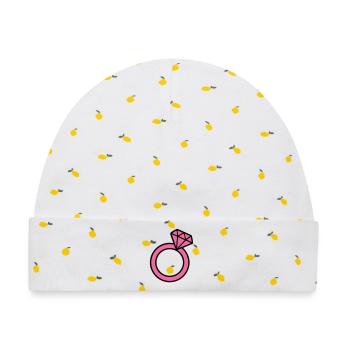 Pinker Diamantring Icon - Baby Premium Organic Mütze - Weiß/Zitronengelb - Vorne