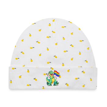 T-Rex mit Regenbogenflagge – Pride Dino - Baby Premium Organic Mütze - Weiß/Zitronengelb - Vorne
