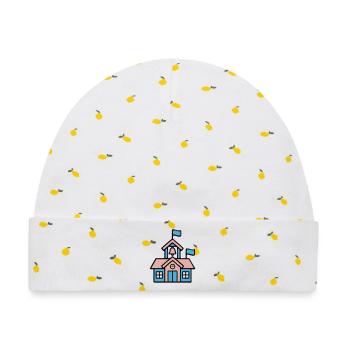 Schulhaus Glocke Icon - Baby Premium Organic Mütze - Weiß/Zitronengelb - Vorne
