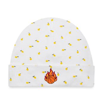 Flammender Basketball mit rotem und gelbem Feuer - Baby Premium Organic Mütze - Weiß/Zitronengelb - Vorne