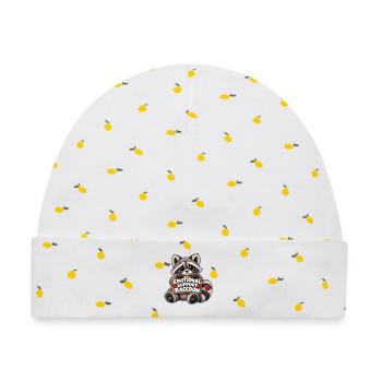 Emotionaler Waschbär Begleiter - Baby Premium Organic Mütze - Weiß/Zitronengelb - Vorne