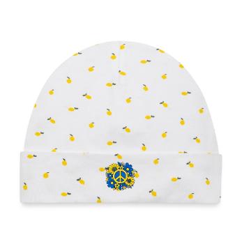 Ukraine Peace Zeichen mit Blumen Blau Gelb - Baby Premium Organic Mütze - Weiß/Zitronengelb - Vorne