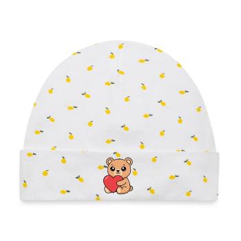 Kuschelbär mit Herz - Baby Premium Organic Mütze - Weiß/Zitronengelb - Vorne