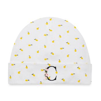 C Buchstabe Monogram Floral - Baby Premium Organic Mütze - Weiß/Zitronengelb - Vorne