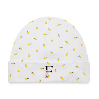 F Buchstabe Monogram Floral - Baby Premium Organic Mütze - Weiß/Zitronengelb - Vorne