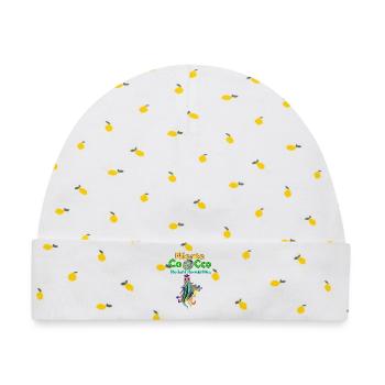 Niente Cocco – No Buts No Cuts Lustige Kokosnuss-Desig - Baby Premium Organic Mütze - Weiß/Zitronengelb - Vorne