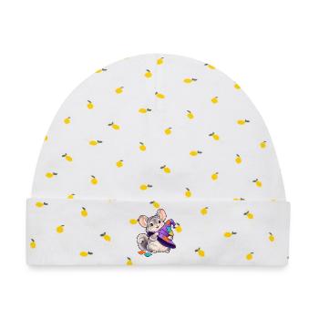 Patchwork-Maus mit bunter Kapuze - Baby Premium Organic Mütze - Weiß/Zitronengelb - Vorne