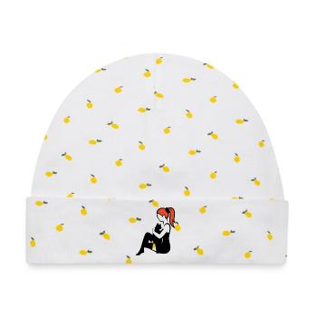 donna_con_coda_di_cavallo_capelli_rossi_con_gat - Baby Premium Organic Mütze - Weiß/Zitronengelb - Vorne